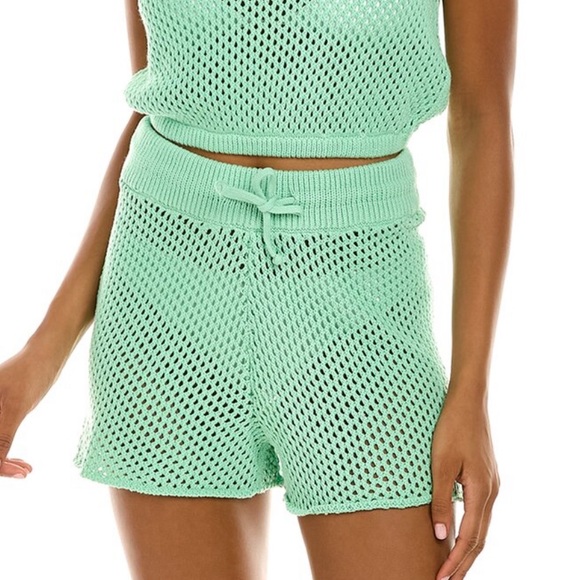 We wore what crochet shorts in mint green - Picture 1 of 9